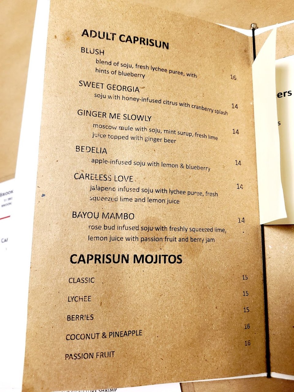 Menu layout showing appetizers and specials.